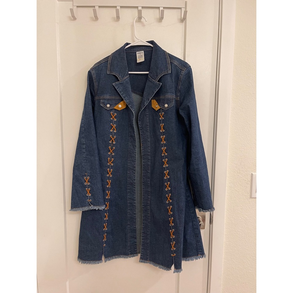 Ethyl Western Braided Denim Long Jacket Boho 70s Style Fall Indie Hippie